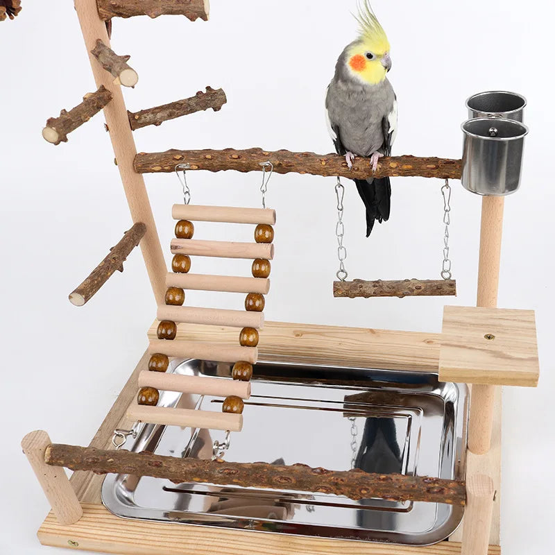 Pepper Wood Parrot Platform – Climbing Net, Training Station, Ladder, Swing, and Suspension Bridge Bird Toy