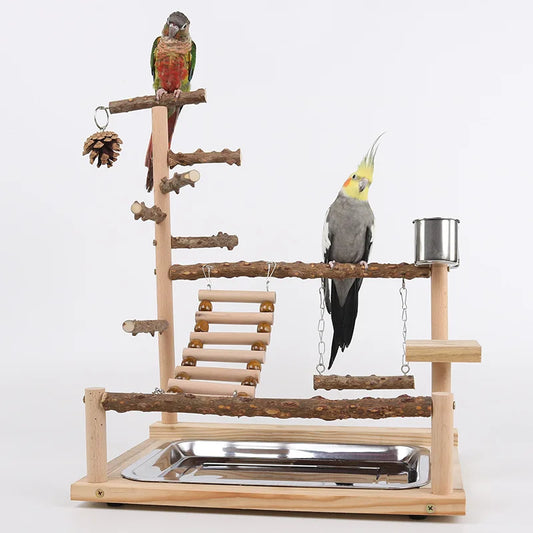 Pepper Wood Parrot Platform – Climbing Net, Training Station, Ladder, Swing, and Suspension Bridge Bird Toy